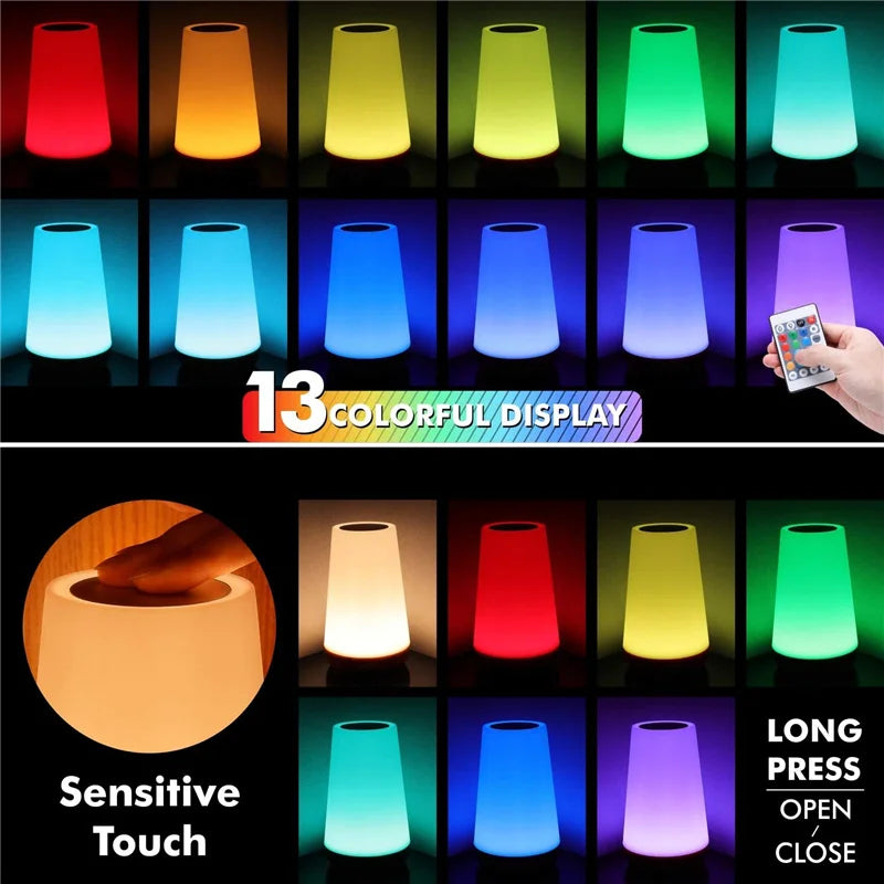 13-Color Mood Lamp: Touch, Remote, Portable, Rechargeable