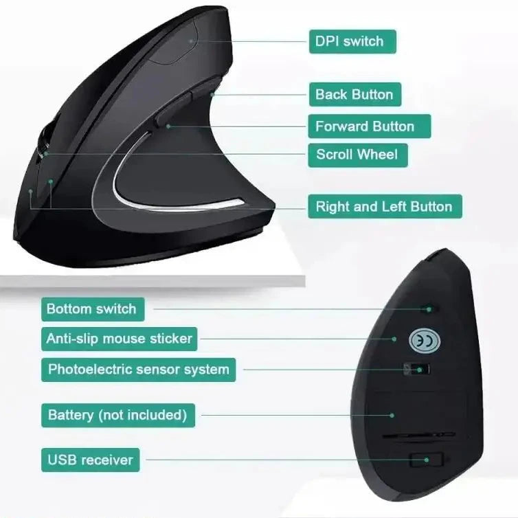 Ergonomic Vertical Wireless Mouse -  Reduce Strain & Click in Comfort