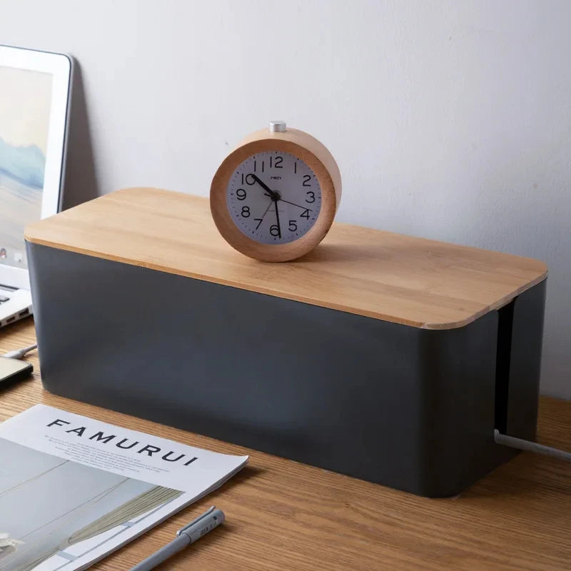 Wooden Cable Organizer Box - Hide Cords & Keep Your Home Office Tidy