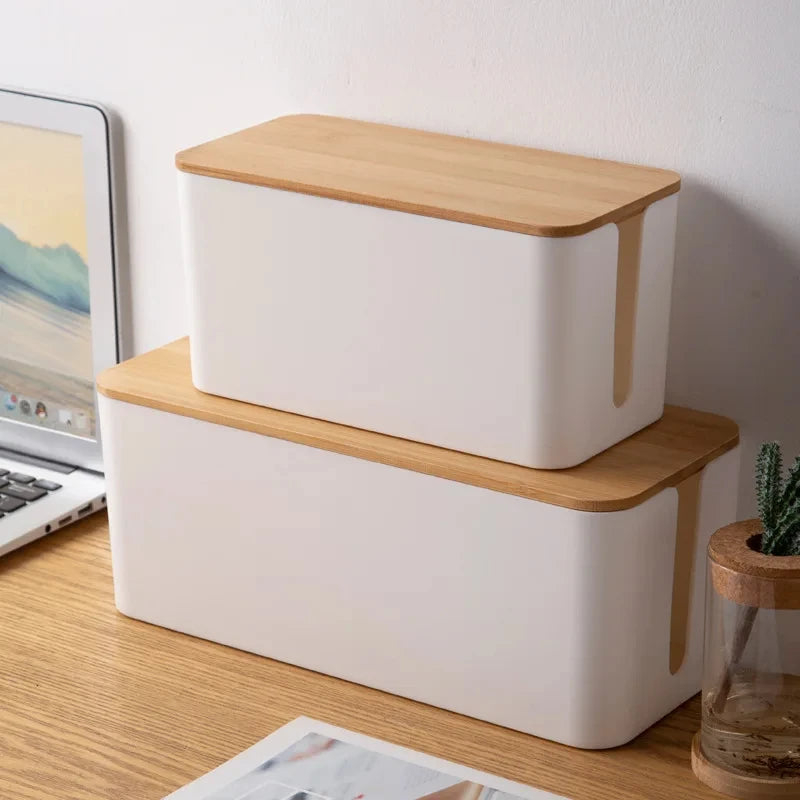 Wooden Cable Organizer Box - Hide Cords & Keep Your Home Office Tidy